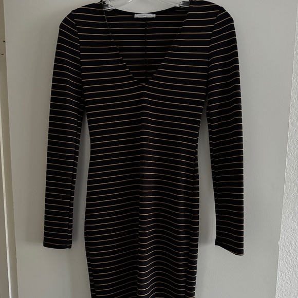 Zara Trafaluc Striped Knit Midi Dress – Long Sleeve – Black/Gold – Size S - Picture 2 of 8